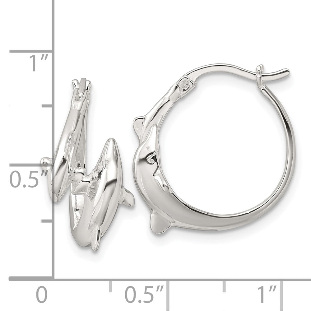 Sterling Silver Polished Dolphin Hoop Earrings