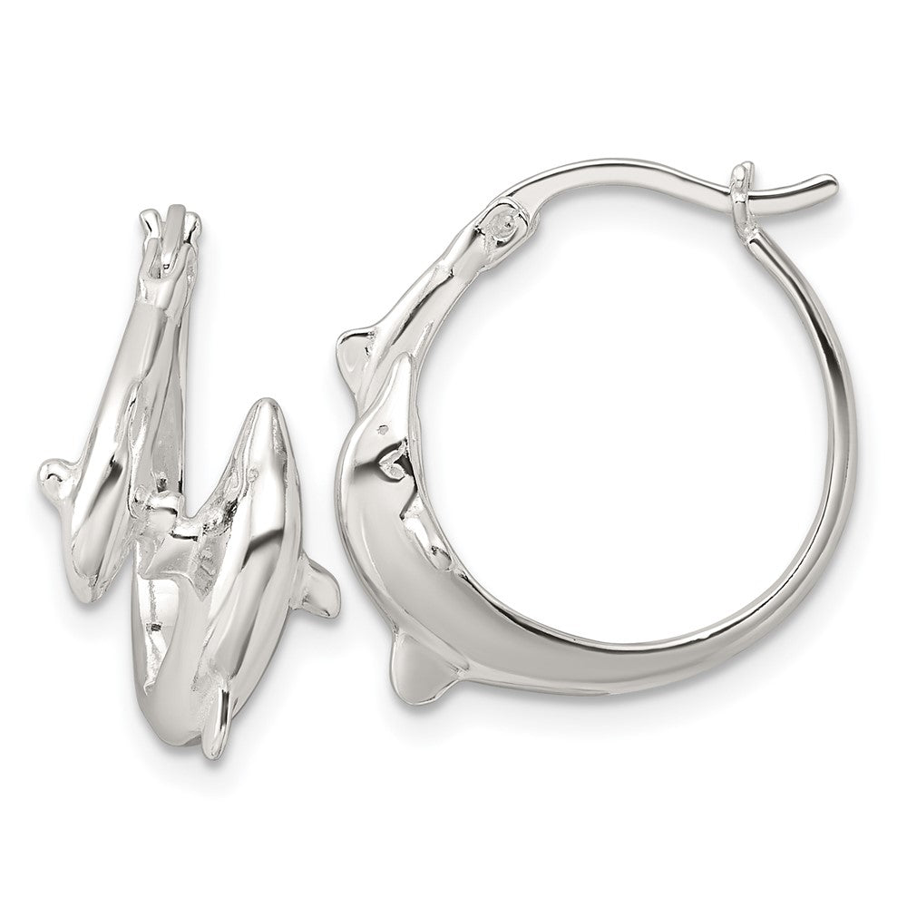Sterling Silver Polished Dolphin Hoop Earrings