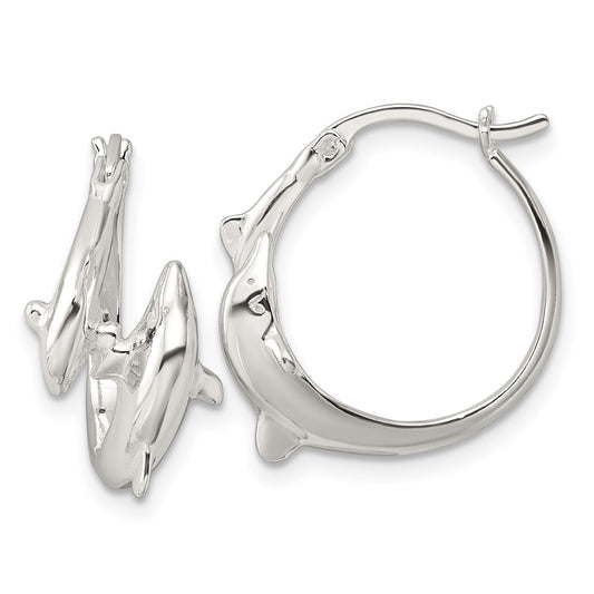 Sterling Silver Polished Dolphin Hoop Earrings