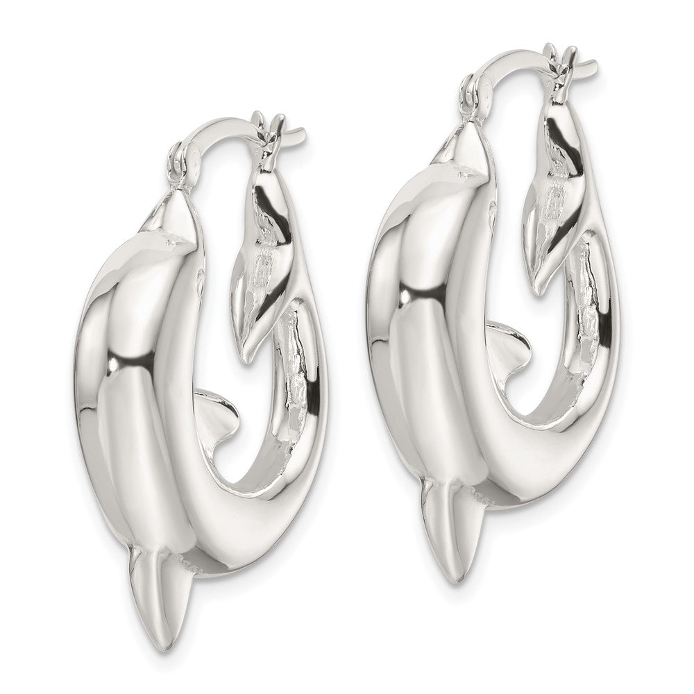 Sterling Silver Polished Dolphin Hoop Earrings