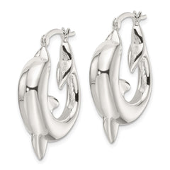 Sterling Silver Polished Dolphin Hoop Earrings