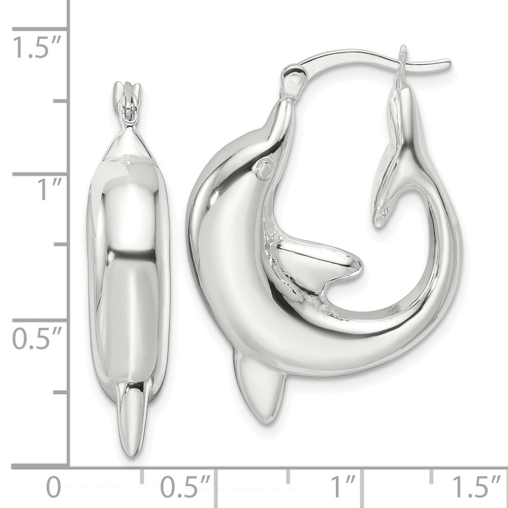 Sterling Silver Polished Dolphin Hoop Earrings