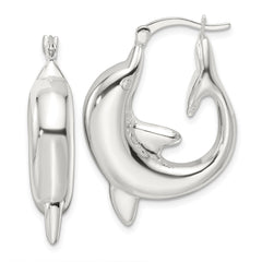 Sterling Silver Polished Dolphin Hoop Earrings