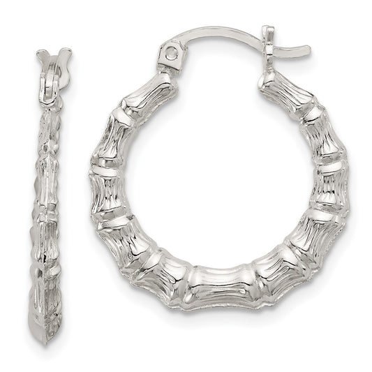 Sterling Silver Polished Bamboo Hoop Earrings