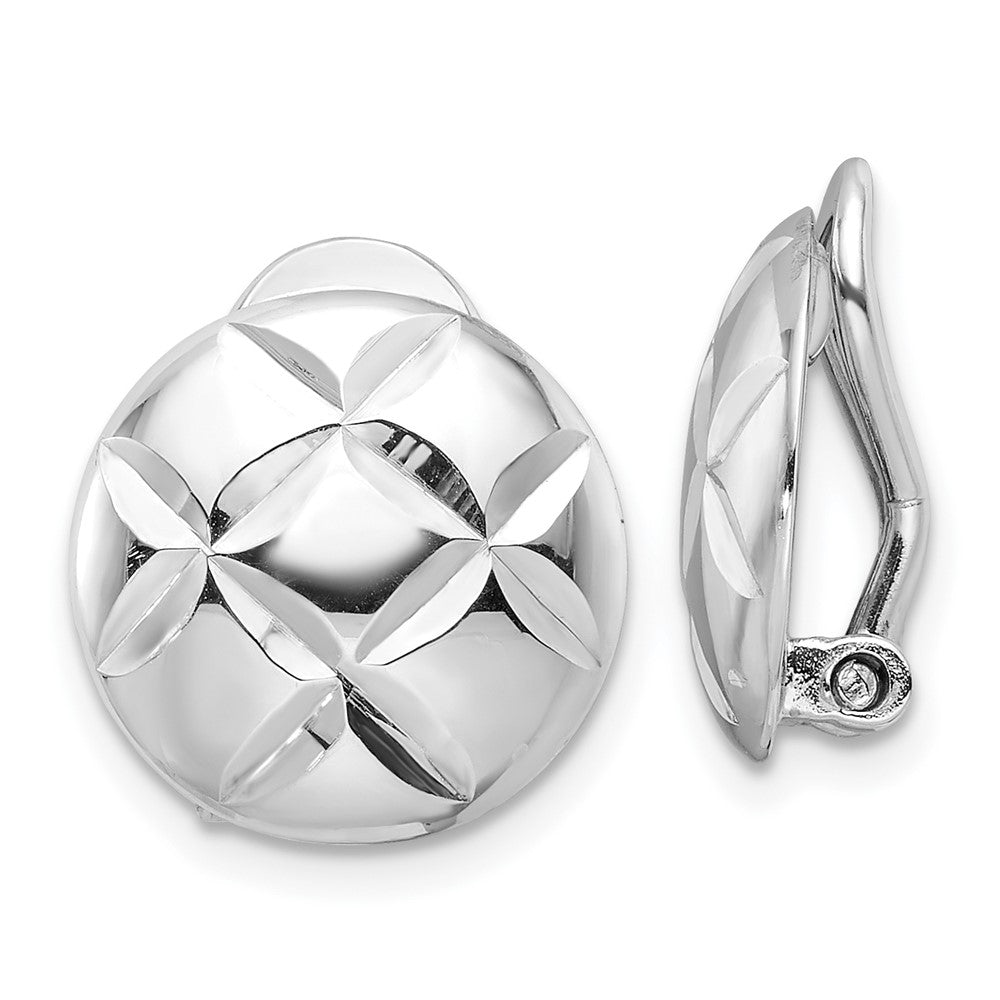 Rhodium-plated Sterling Silver Diamond-cut Non-pierced Earrings