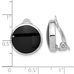 Rhodium-plated Sterling Silver Black Onyx Round Clip Non-pierced Earrings