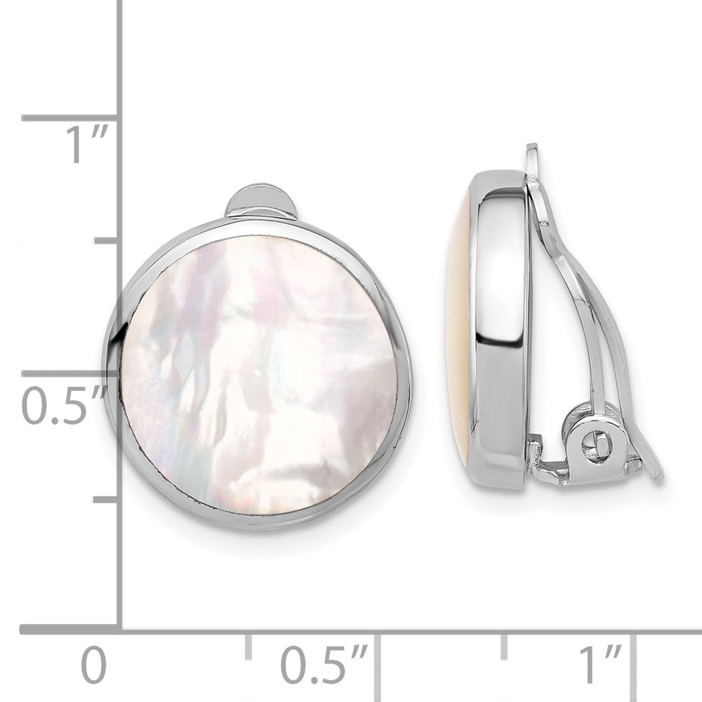 Rhodium-plated Sterling Silver Mother-of-Pearl Round Non-pierced Earrings