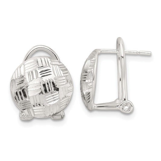 Sterling Silver Polished and Diamond-cut Circle Omega Back Post Earrings