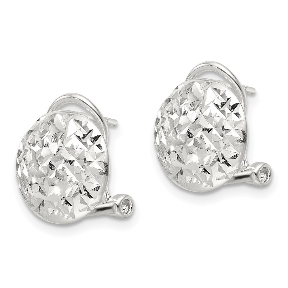 Sterling Silver Polished and Diamond-cut Circle Omega Back Post Earrings