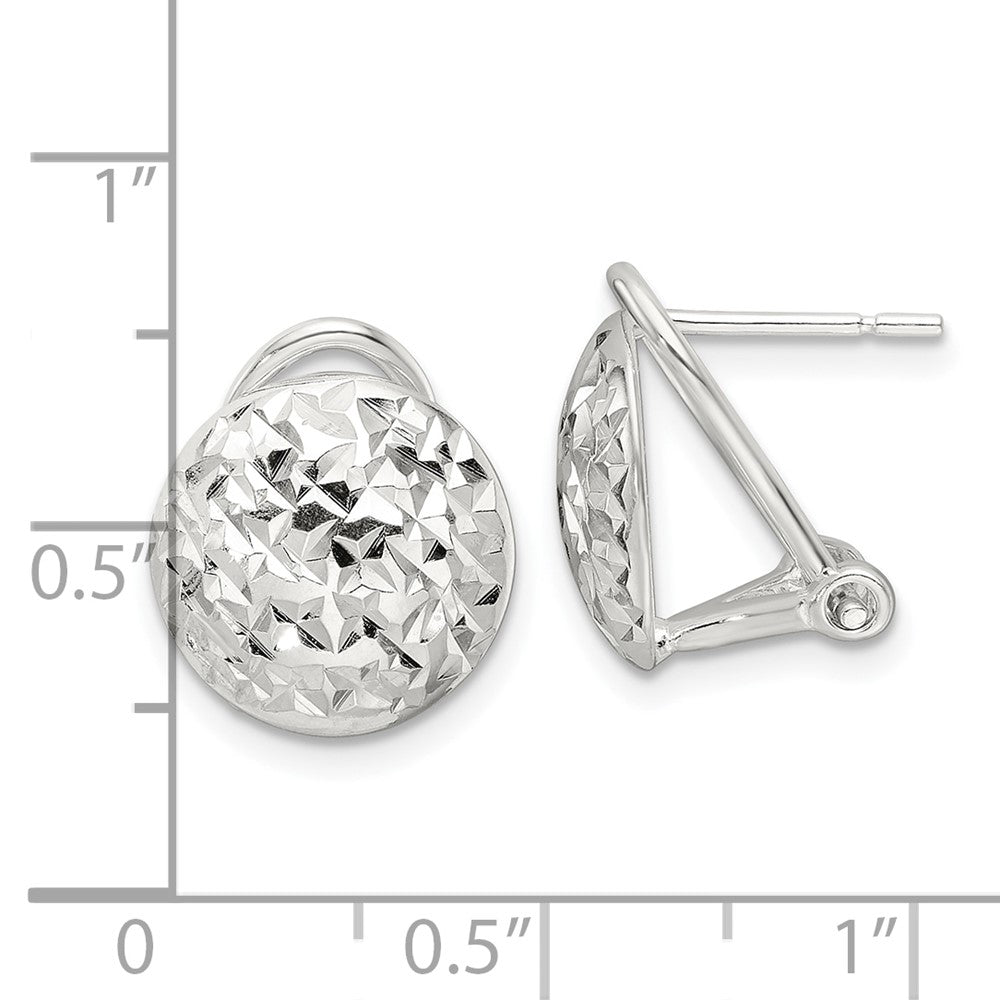 Sterling Silver Polished and Diamond-cut Circle Omega Back Post Earrings