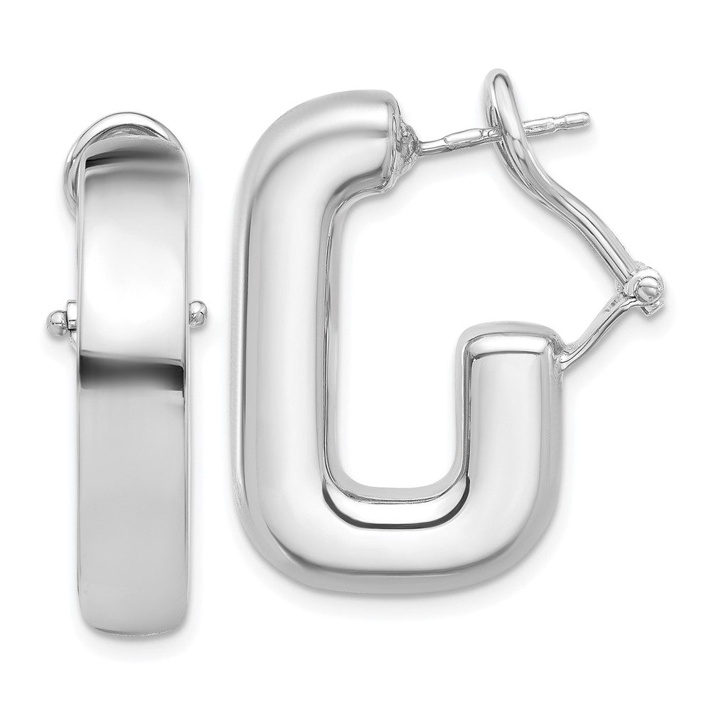 Rhodium-plated Sterling Silver Polished J-Hoop Omega Back Post Earrings