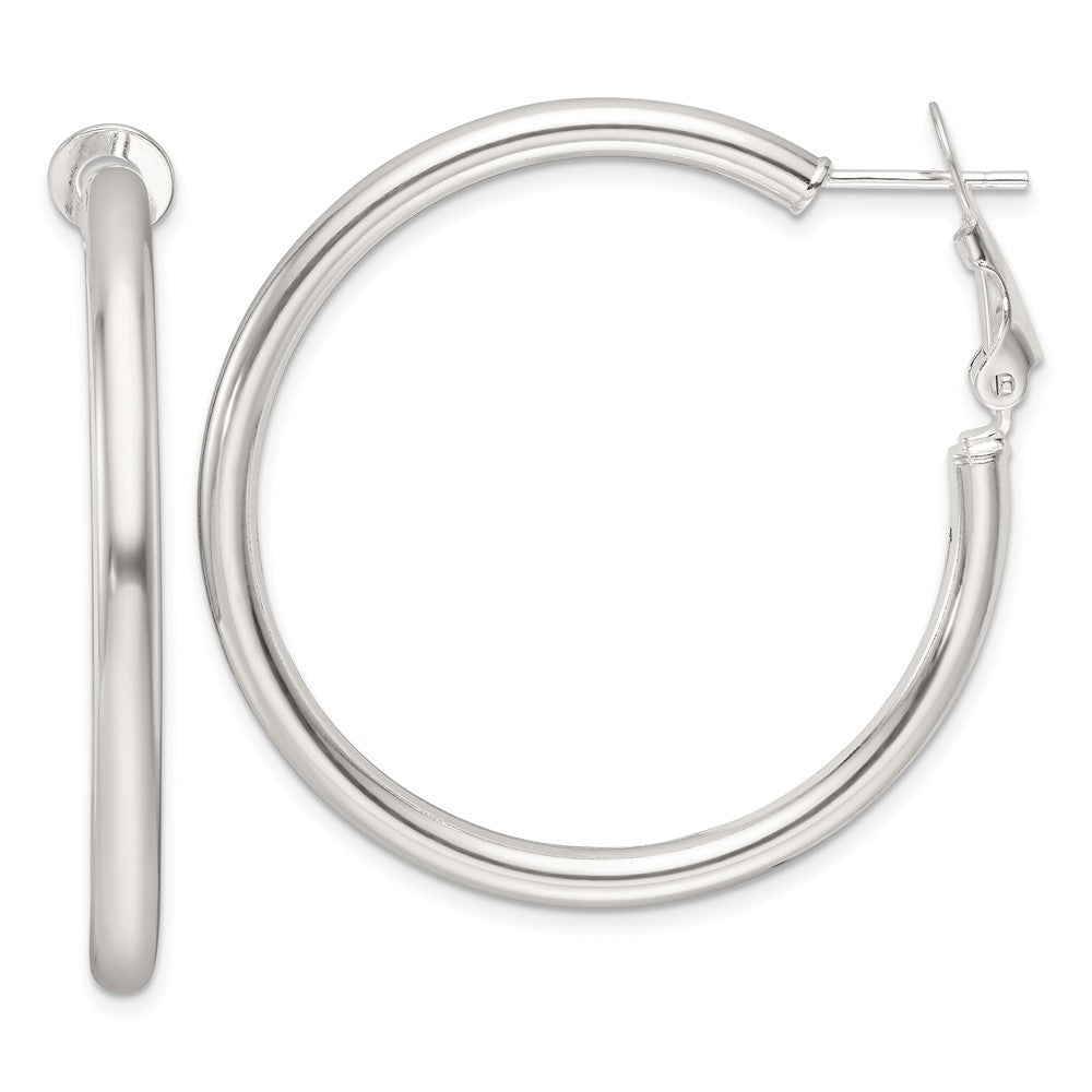 Sterling Silver Polished 3.25mm Round Hoop Earrings