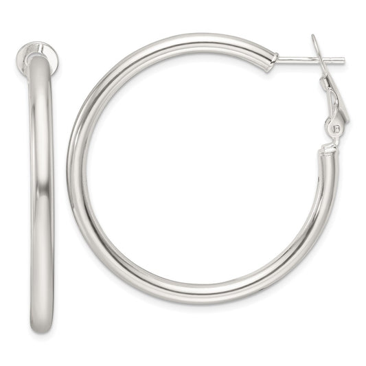 Sterling Silver Polished 3.25mm Round Hoop Earrings