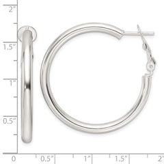 Sterling Silver Polished 3.25mm Round Hoop Earrings