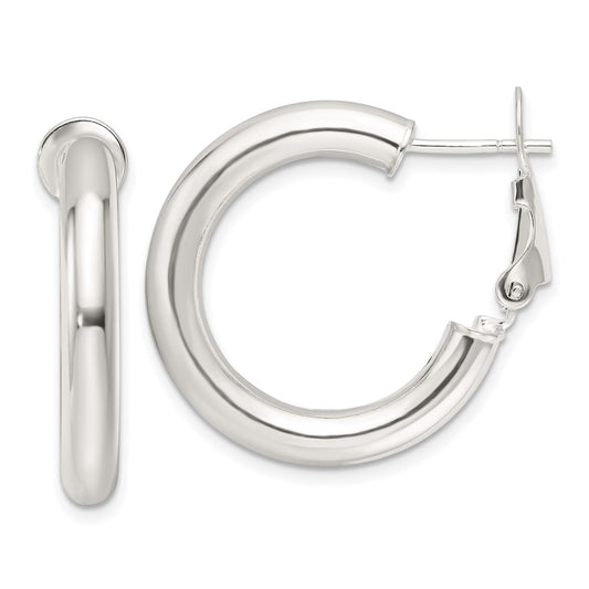 Sterling Silver Polished 4mm Round Hoop Earrings