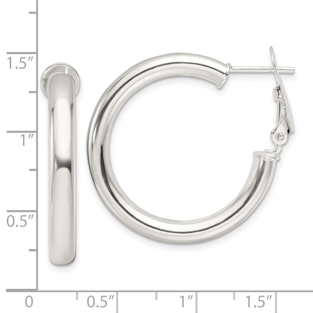 Sterling Silver Polished 4mm Round Hoop Earrings