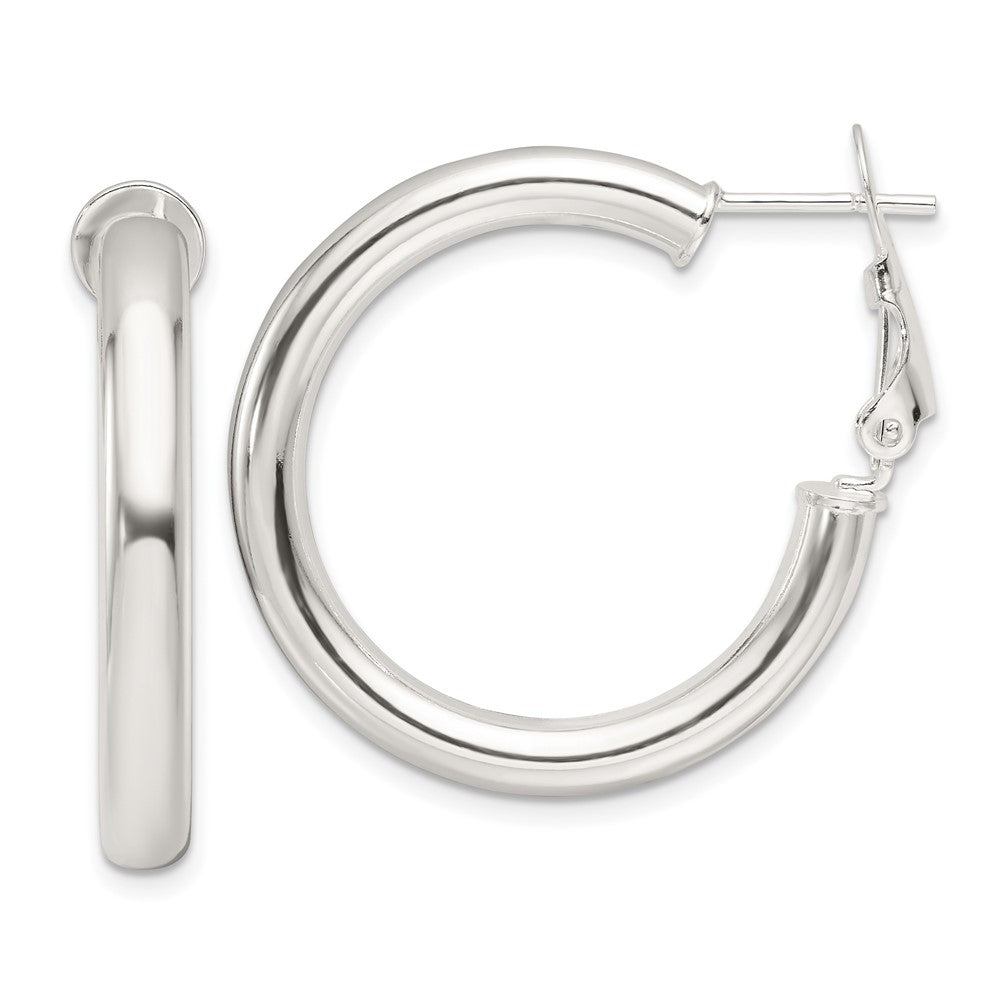 Sterling Silver Polished 4mm Round Hoop Earrings