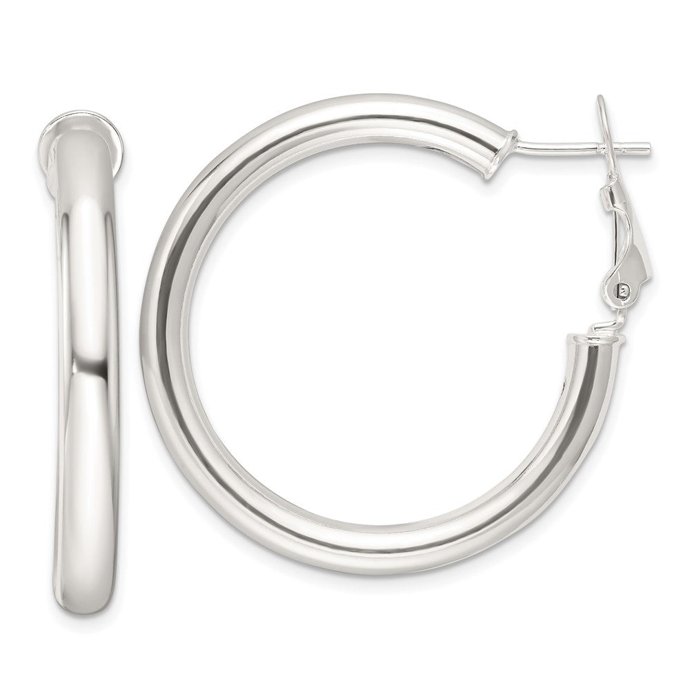 Sterling Silver Polished 4mm Round Hoop Earrings