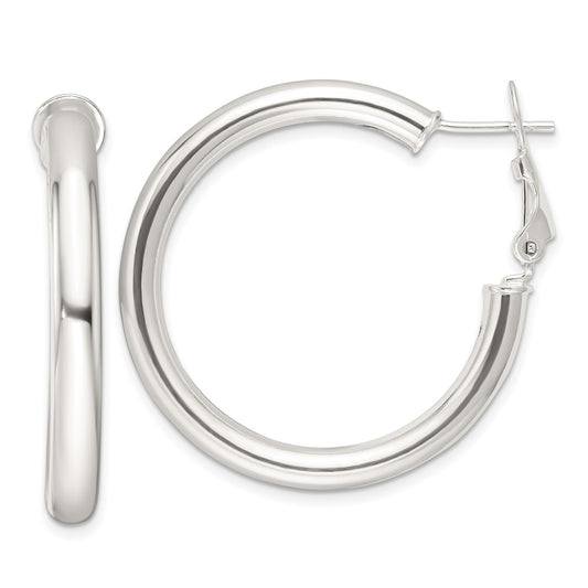 Sterling Silver Polished 4mm Round Hoop Earrings