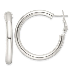 Sterling Silver Polished 4mm Round Hoop Earrings