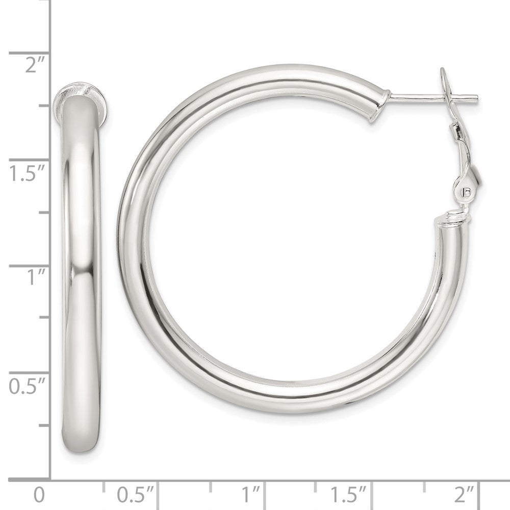 Sterling Silver Polished 4mm Round Hoop Earrings