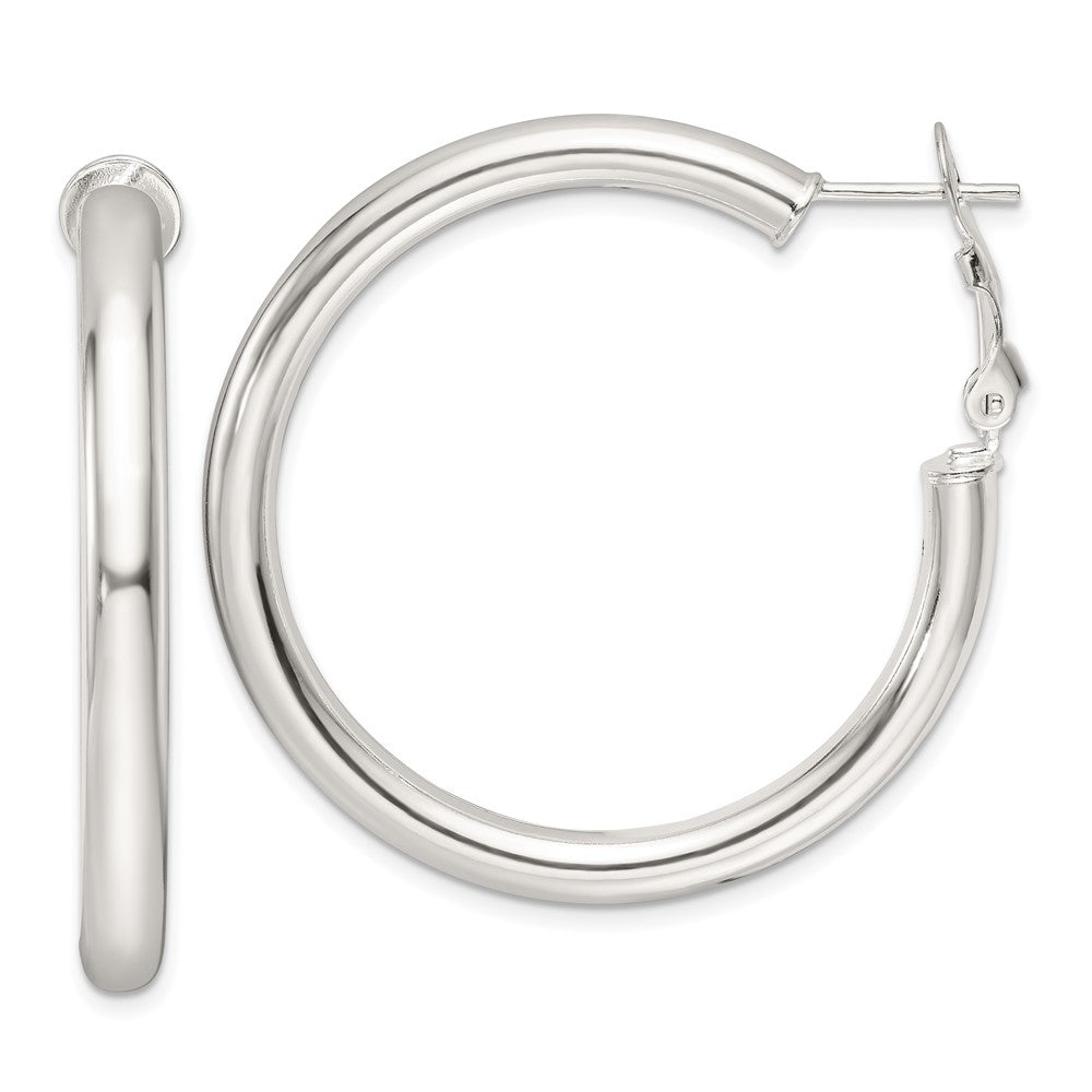 Sterling Silver Polished 4mm Round Hoop Earrings