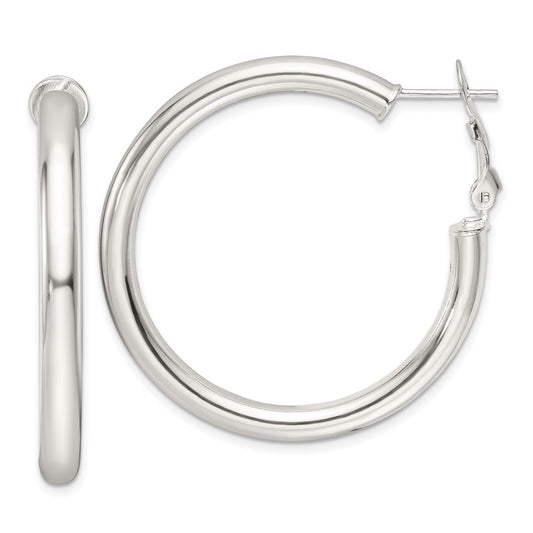 Sterling Silver Polished 4mm Round Hoop Earrings
