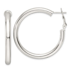 Sterling Silver Polished 4mm Round Hoop Earrings