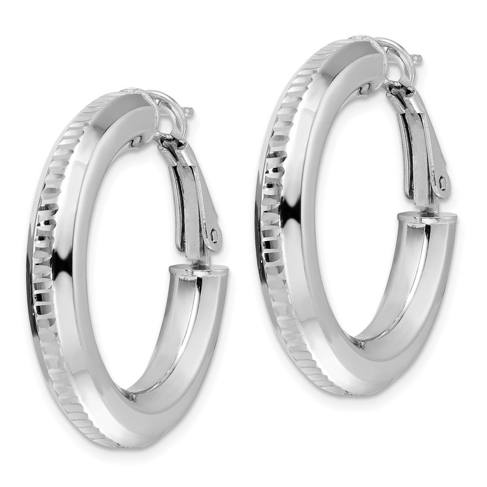 Rhodium-plated Sterling Silver Diamond-cut 4.70mm Omega Back Hoop Earrings