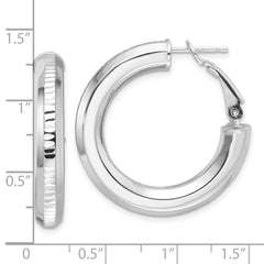 Rhodium-plated Sterling Silver Diamond-cut 4.70mm Omega Back Hoop Earrings