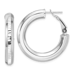 Rhodium-plated Sterling Silver Diamond-cut 4.70mm Omega Back Hoop Earrings