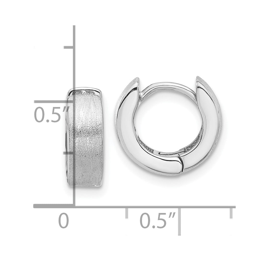 Rhodium-plated Sterling Silver Brushed 4x13mm Hinged Huggie Hoop Earrings