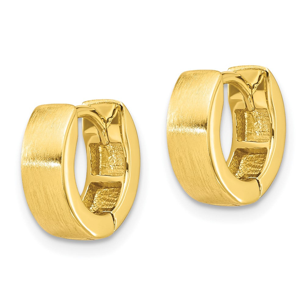 Yellow Gold-plated Sterling Silver Brushed 4x13mm Hinged Huggie Hoop Earrings