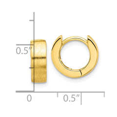 Yellow Gold-plated Sterling Silver Brushed 4x13mm Hinged Huggie Hoop Earrings