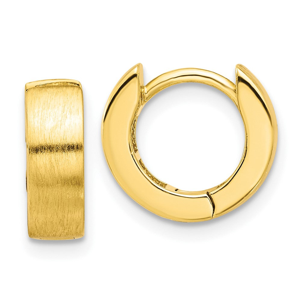 Yellow Gold-plated Sterling Silver Brushed 4x13mm Hinged Huggie Hoop Earrings