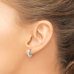 Rhodium-plated Sterling Silver Brushed 3x13mm Hinged Huggie Hoop Earrings