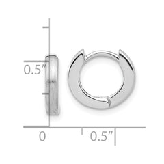 Rhodium-plated Sterling Silver Brushed 3x13mm Hinged Huggie Hoop Earrings