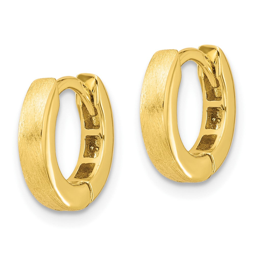 Yellow Gold-plated Sterling Silver Brushed 3x13mm Hinged Huggie Hoop Earrings