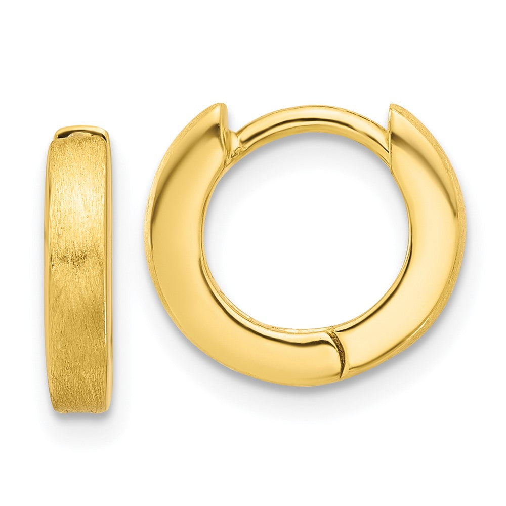 Yellow Gold-plated Sterling Silver Brushed 3x13mm Hinged Huggie Hoop Earrings