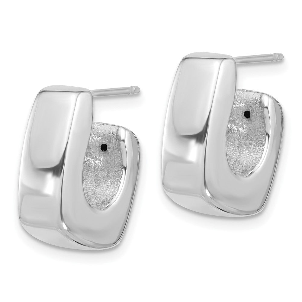 Rhodium-plated Sterling Silver Polished Square J-hoop Post Earrings