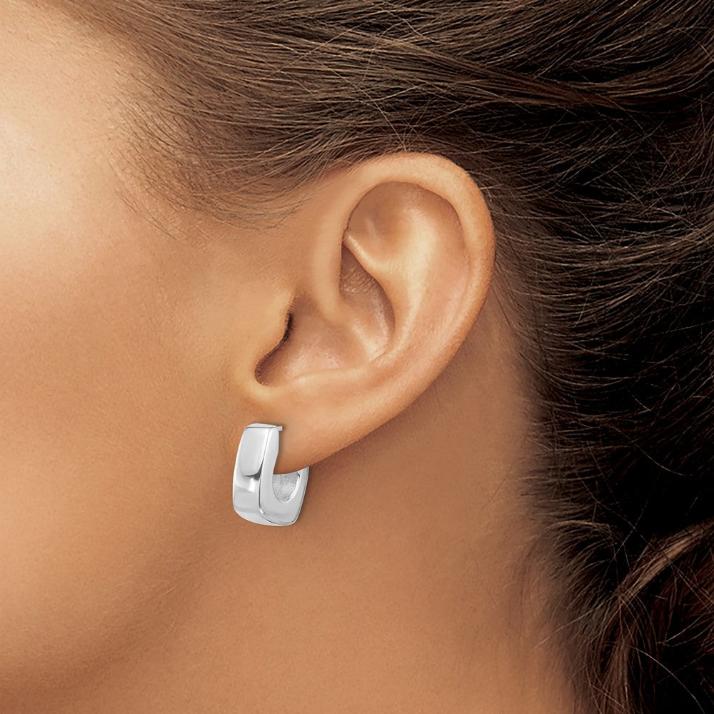 Rhodium-plated Sterling Silver Polished Square J-hoop Post Earrings