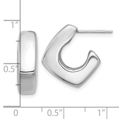 Rhodium-plated Sterling Silver Polished Square J-hoop Post Earrings