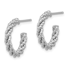 Rhodium-plated Sterling Silver Beaded & Twisted Small Post Hoop Earrings