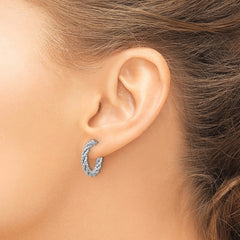 Rhodium-plated Sterling Silver Beaded & Twisted Small Post Hoop Earrings