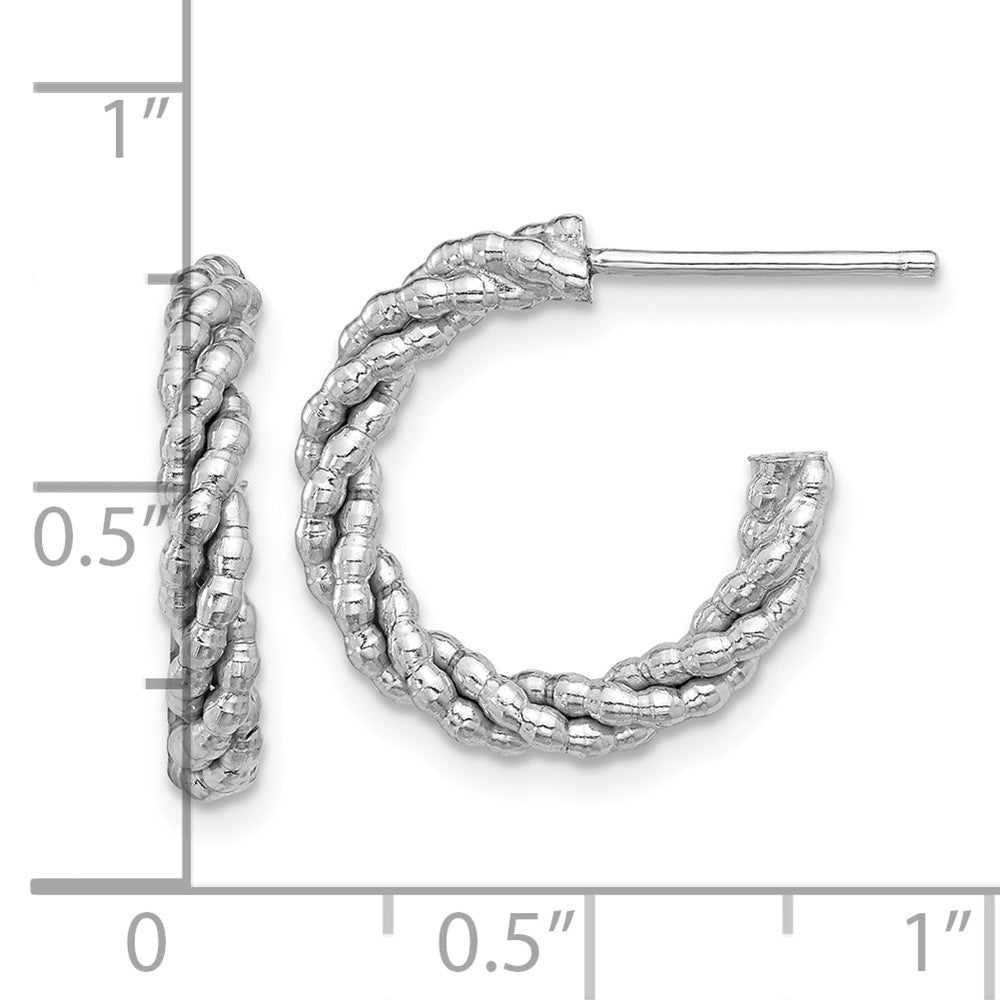 Rhodium-plated Sterling Silver Beaded & Twisted Small Post Hoop Earrings