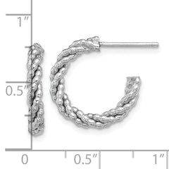 Rhodium-plated Sterling Silver Beaded & Twisted Small Post Hoop Earrings