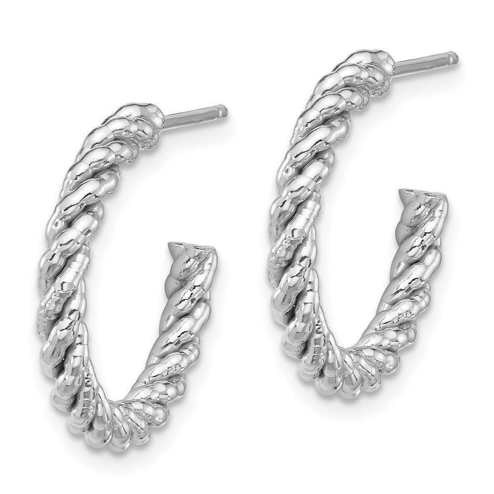 Rhodium-plated Sterling Silver Textured Rope Post Hoop Earrings
