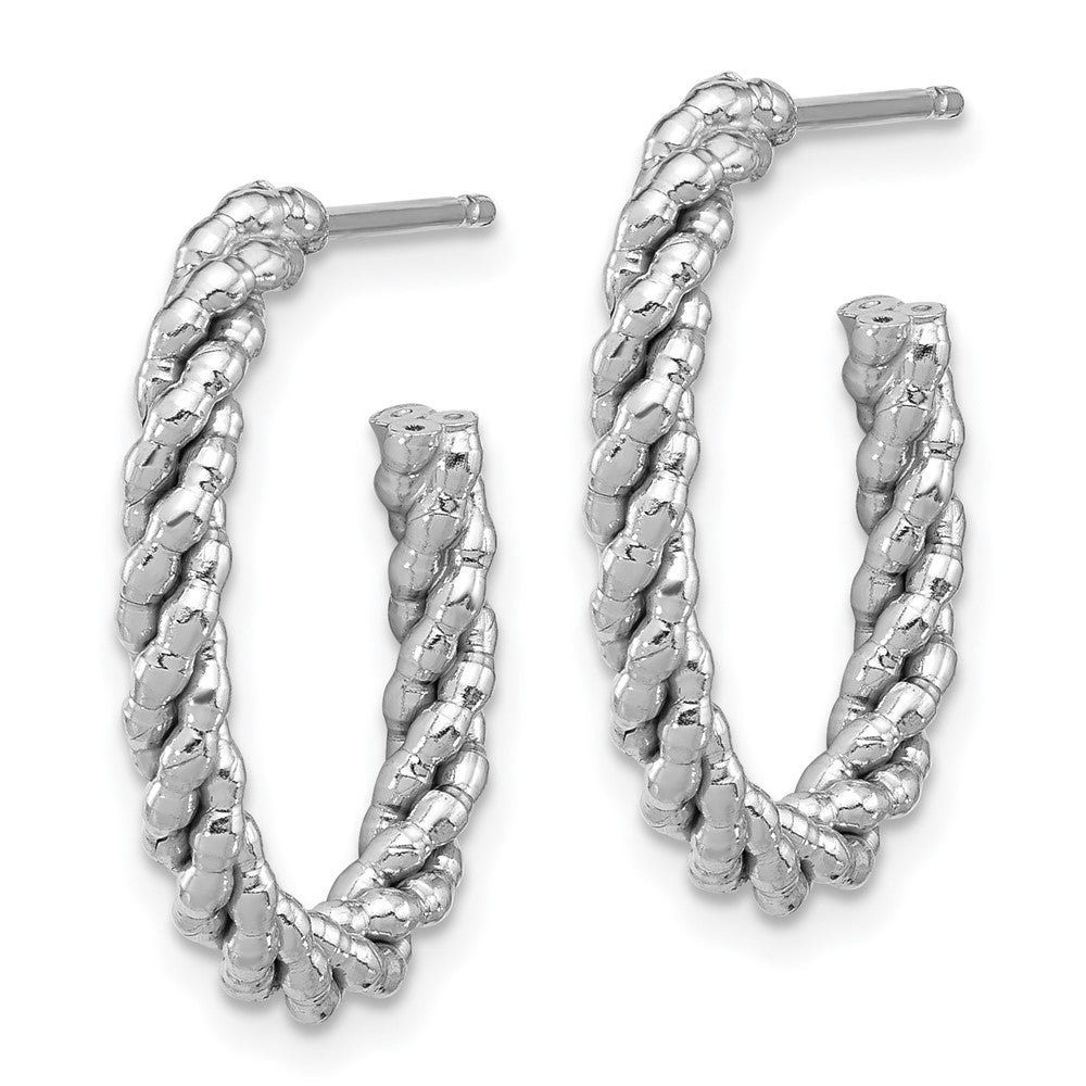 Rhodium-plated Sterling Silver Beaded & Twisted Oval Post Hoop Earrings