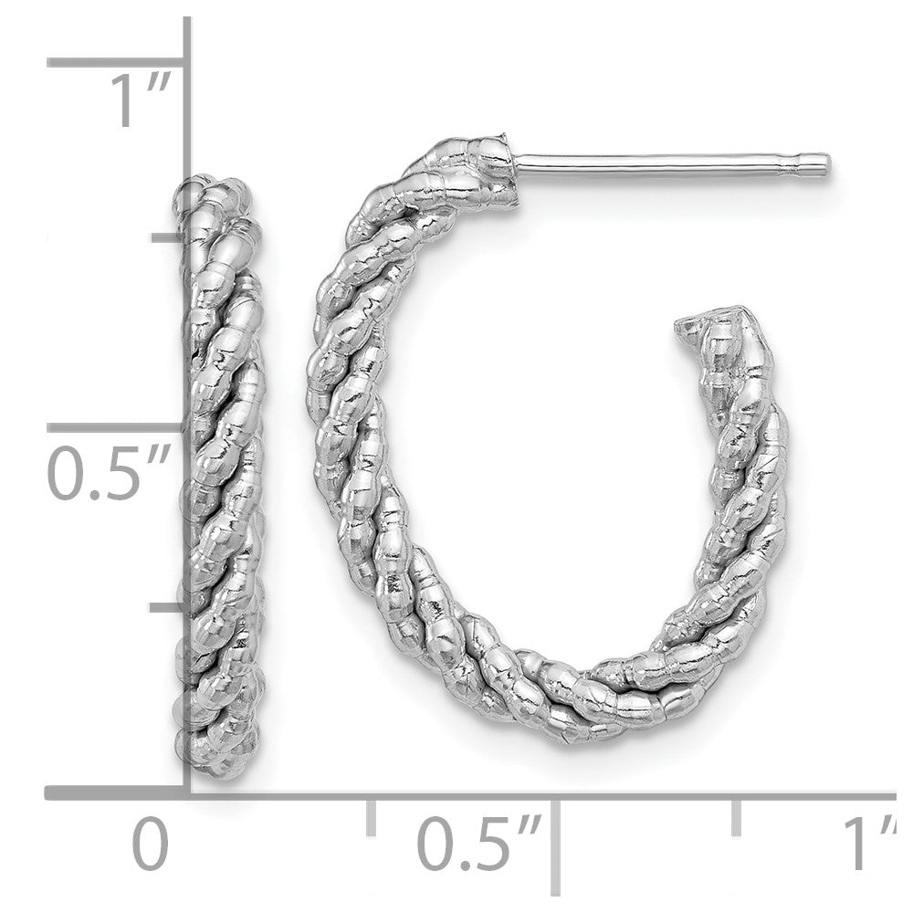 Rhodium-plated Sterling Silver Beaded & Twisted Oval Post Hoop Earrings