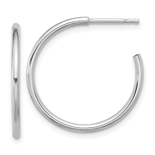 Rhodium-plated Sterling Silver Hollow Tube Post Hoop Earrings